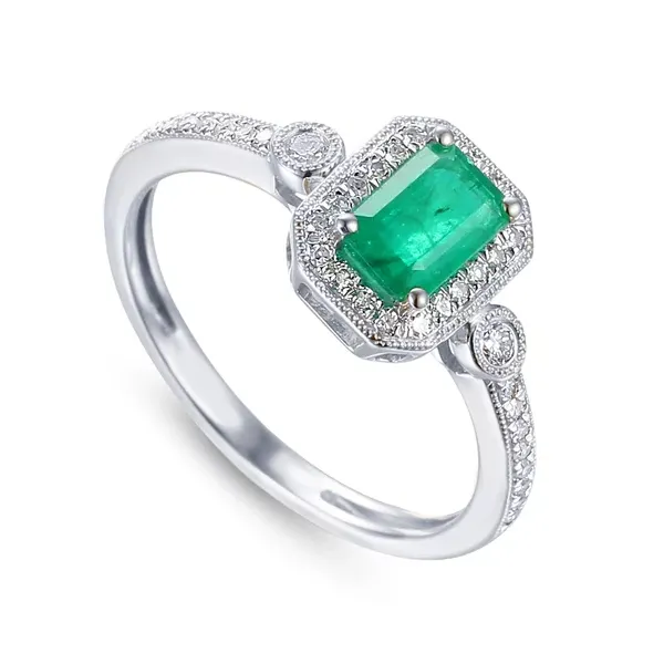 ZŁOTY PIERŚCIONEK 585 ZE SZMARAGDEM I BRYLANTAMI