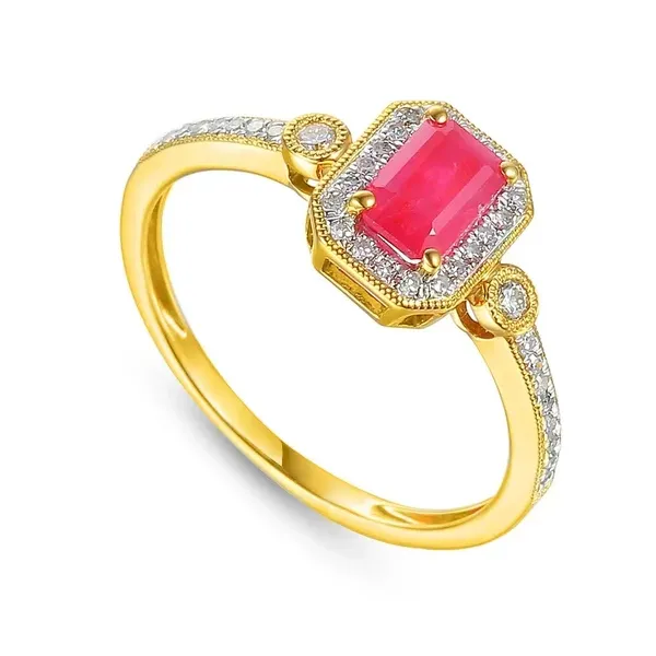 ZŁOTY 585 PIERŚCIONEK RUBIN BRYLANTY GRAWER