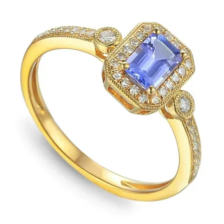 ZŁOTY 585 PIERŚCIONEK TANZANIT DIAMENTY GRAWER