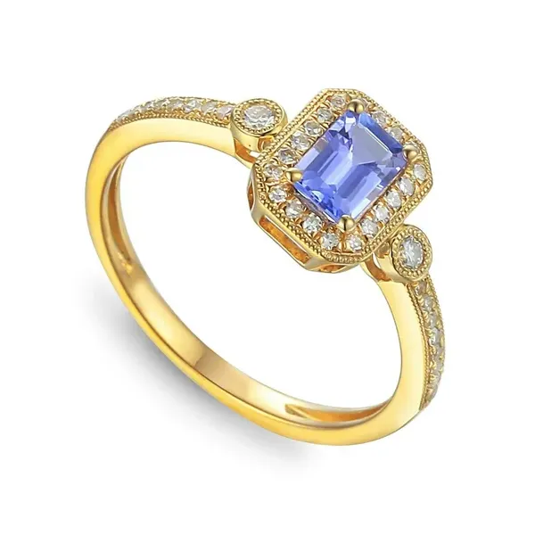 ZŁOTY 585 PIERŚCIONEK TANZANIT DIAMENTY GRAWER