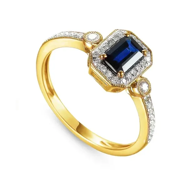 ZŁOTY PIERŚCIONEK SZAFIR DIAMENT GRAWER pr 585