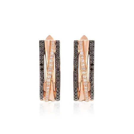 KOLCZYKI RÓŻOWE ZŁOTO 585  BIAŁE I CZARNE BRYLANTY