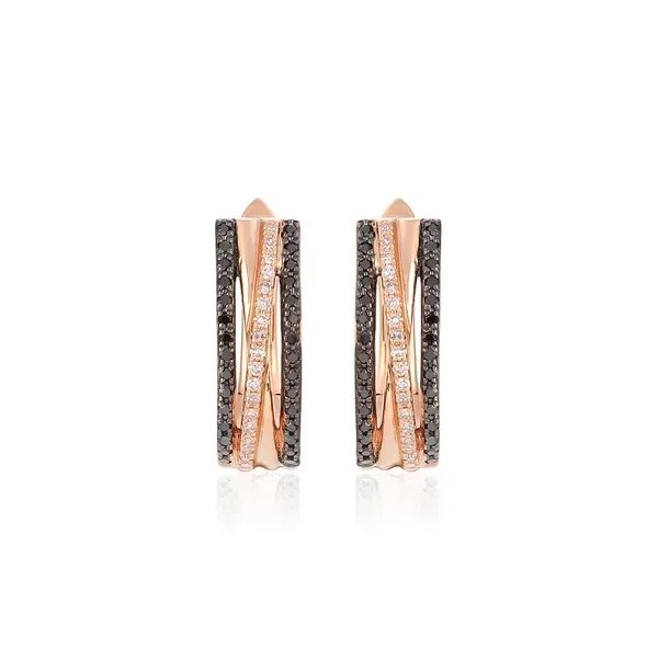 KOLCZYKI RÓŻOWE ZŁOTO 585  BIAŁE I CZARNE BRYLANTY