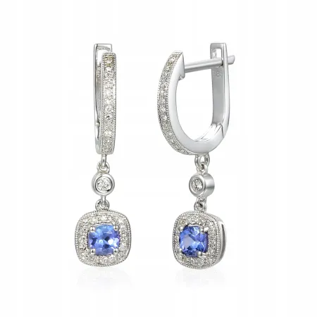 KOLCZYKI TANZANIT DIAMENTY BIAŁE ZŁOTO PRÓBA 585