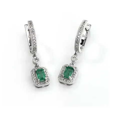 ZŁOTE 585 KOLCZYKI ZE SZMARAGDAMI I DIAMENTAMI