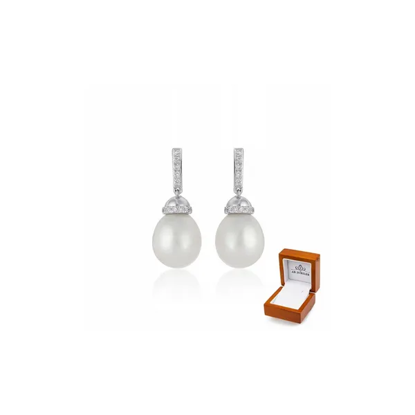 KOLCZYKI 585 PERŁY DIAMENTY BIAŁE ZŁOTO PREZENT