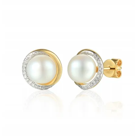 ZŁOTE 585 KOLCZYKI PERŁY DIAMENTY SZTYFT PREZENT