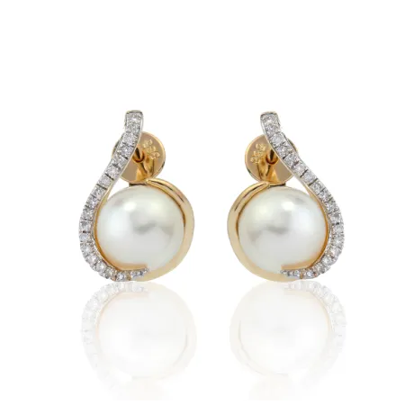 ZŁOTE ELEGANCKIE KOLCZYKI PERŁY DIAMENTY PRÓBA 585