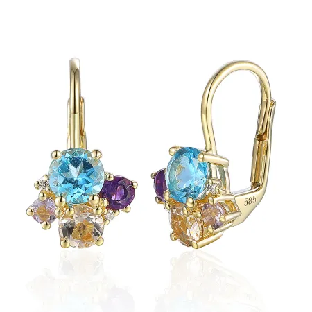 ZŁOTE KOLCZYKI MORGANIT TOPAZ AMETYSTY BRYLANTY