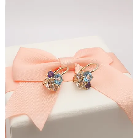 ZŁOTE KOLCZYKI MORGANIT TOPAZ AMETYSTY BRYLANTY