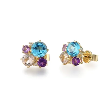 Złote 585 Kolczyki Ametyst Topaz Morganit Diamenty