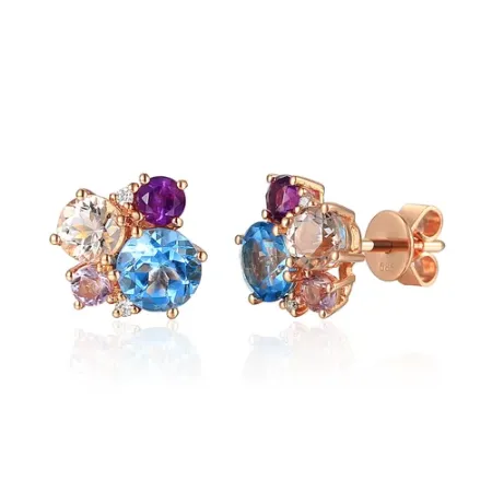 Złote 585 Kolczyki Ametyst Topaz Morganit Diamenty