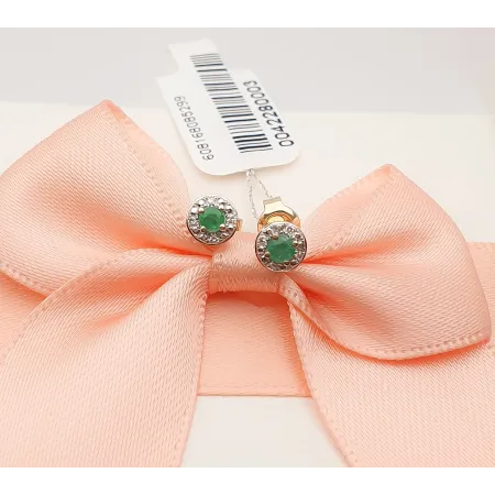 Złote 585 Kolczyki Szmaragd i Diamenty na Prezent