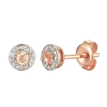 Kolczyki 585 Morganit Diamenty Różowe Złoto Sztyft