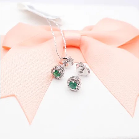 Kolczyki Szmaragd Diamenty Białe Złoto Próba 585