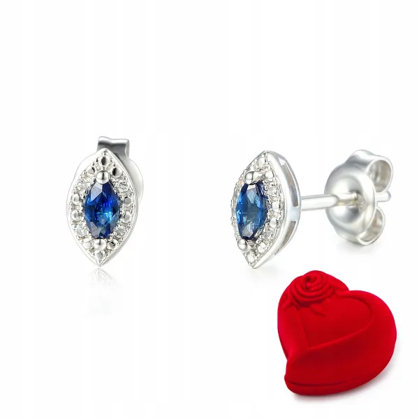 KOLCZYKI 585 SZAFIR DIAMENTY BIAŁE ZŁOTO SZTYFT