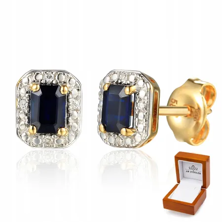 ZŁOTE KOLCZYKI SZAFIR DIAMENTY PRÓBA 585