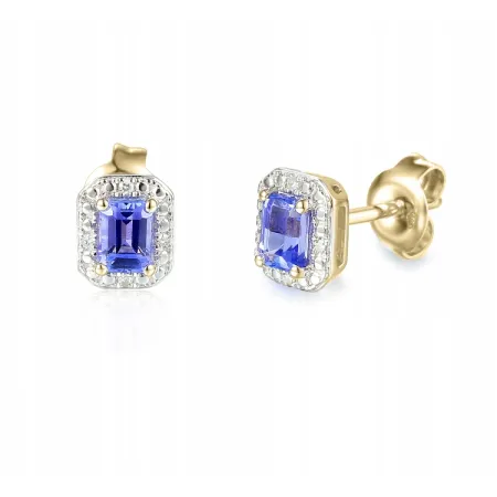 ZŁOTE 585 KOLCZYKI Z TANZANITEM I DIAMENTAMI 