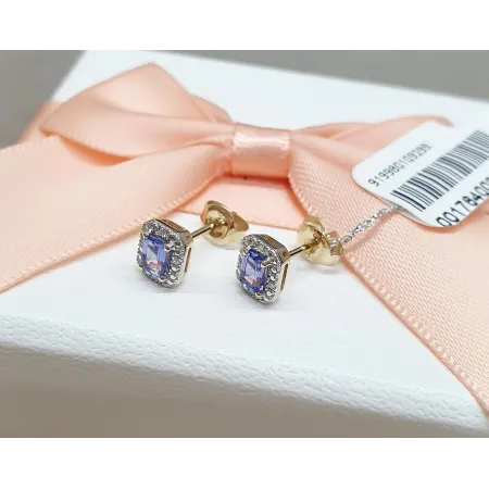 ZŁOTE 585 KOLCZYKI Z TANZANITEM I DIAMENTAMI 