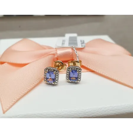 ZŁOTE 585 KOLCZYKI Z TANZANITEM I DIAMENTAMI 