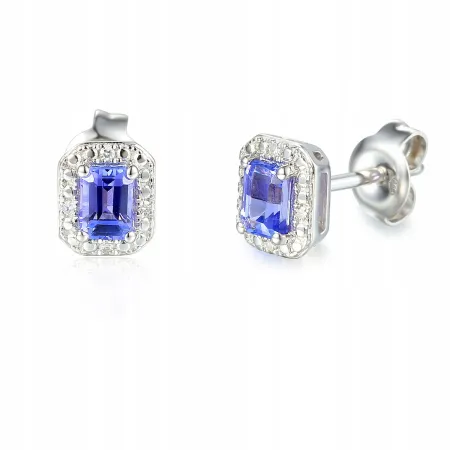 ZŁOTE 585 KOLCZYKI Z TANZANITEM I DIAMENTAMI 