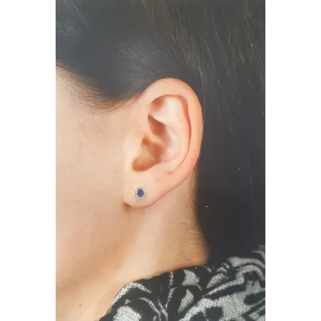 ZŁOTE 585 KOLCZYKI ŁEZKI SZAFIR DIAMENTY PREZENT