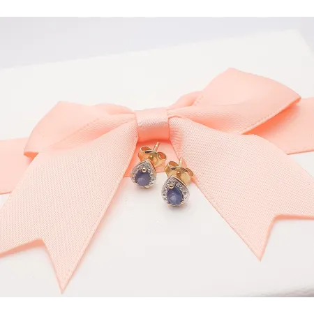 ZŁOTE 585 KOLCZYKI ŁEZKI SZAFIR DIAMENTY PREZENT