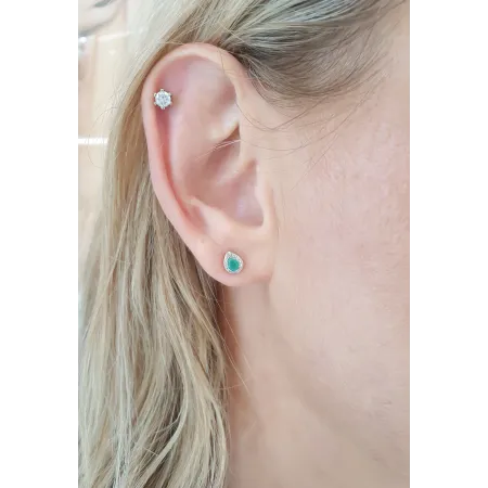 Złote Kolczyki 585 Łezki Szmaragd Diamenty Sztyft