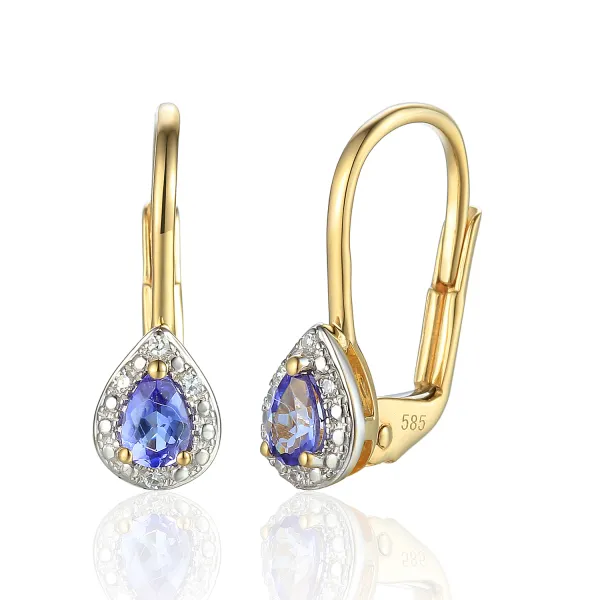 Kolczyki Złote Łezki Tanzanit Diamenty Patentka