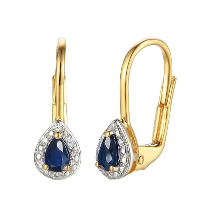 Złote Kolczyki Łezki Szafiry Diamenty 585 Patentka