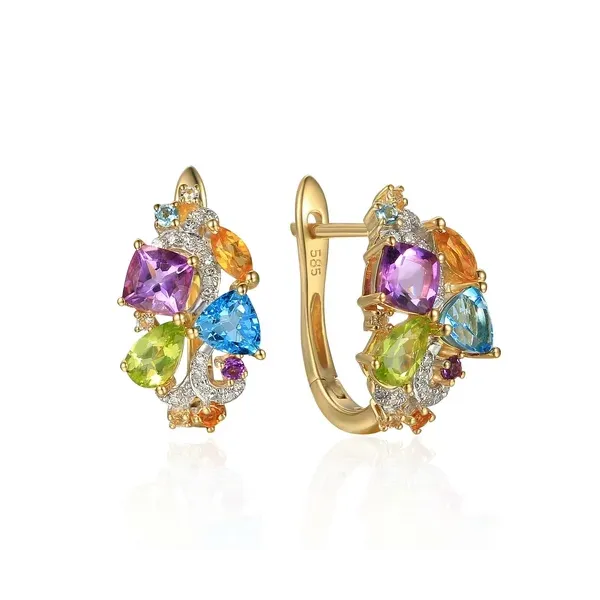 Złote 585 Kolczyki Ametyst Topaz Cytryn Brylanty