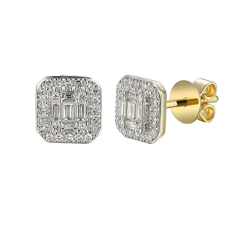 Złote 585 Kolczyki z Diamentami Bagietkowe Sztyft