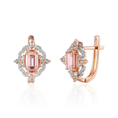 KOLCZYKI MORGANIT BIAŁY TOPAZ DIAMENTY PRÓBA 585