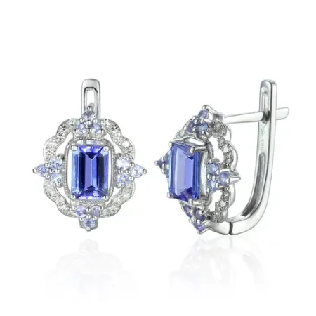 KOLCZYKI TANZANIT DIAMENTY BIAŁE ZŁOTO PRÓBA 585