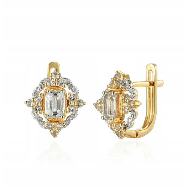 Kolczyki 585 Topaz Diamenty Zapięcie Angielskie
