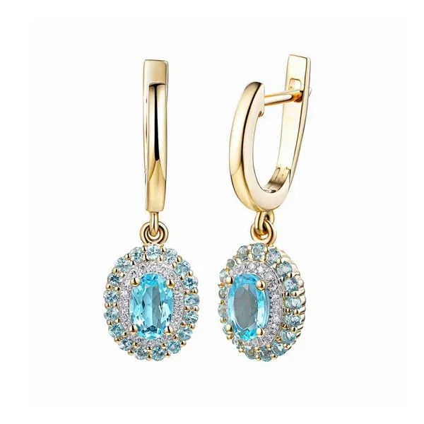 Złote Kolczyki Topaz Diamenty pr 585 Angielskie