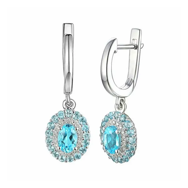 Złote Kolczyki 585 Topaz Diamenty w Białym Złocie