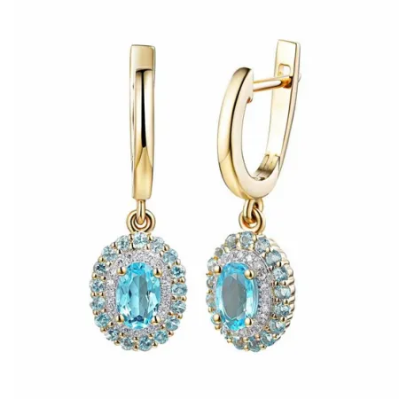 Złote Kolczyki 585 Topaz Diamenty w Białym Złocie