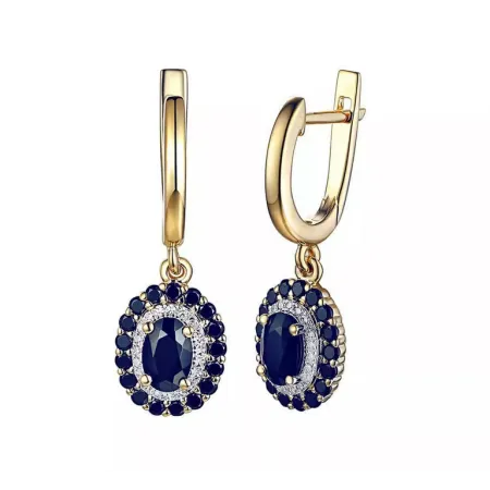 Złote Kolczyki 585 Szafir i Diamenty na Prezent