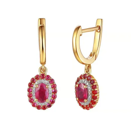 Złote Kolczyki 585 Rubiny i Diamenty na Prezent