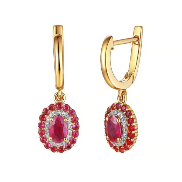 Złote Kolczyki 585 Rubiny i Diamenty na Prezent