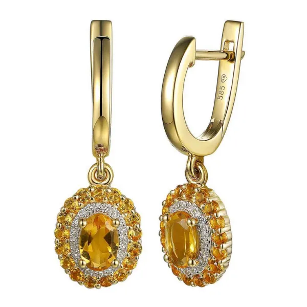 Złote Kolczyki 585 Cytryny i Diamenty na Prezent