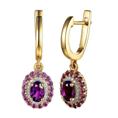Złote Kolczyki 585 Ametysty i Diamenty na Prezent