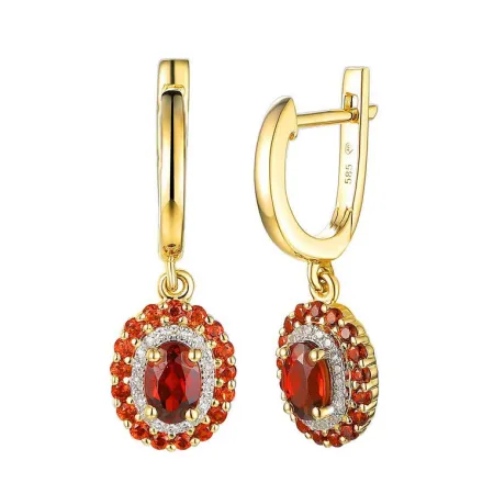 Złote Kolczyki 585 Granat i Diamenty na Prezent