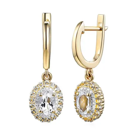 Złote Kolczyki Biały Topaz Diamenty pr 585