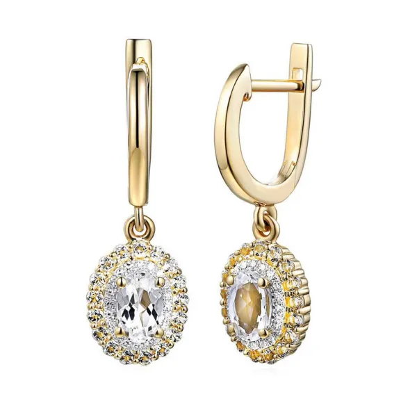 Złote Kolczyki Biały Topaz Diamenty pr 585