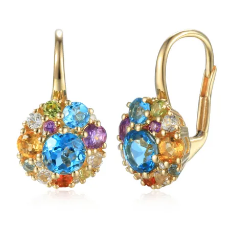 Złote Kolczyki Ametyst Topaz Cytryn Brylanty pr585