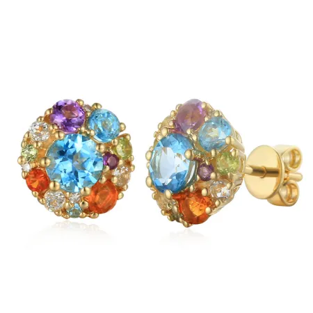 Złote 585 Kolczyki Ametyst Topaz Cytryn Brylanty