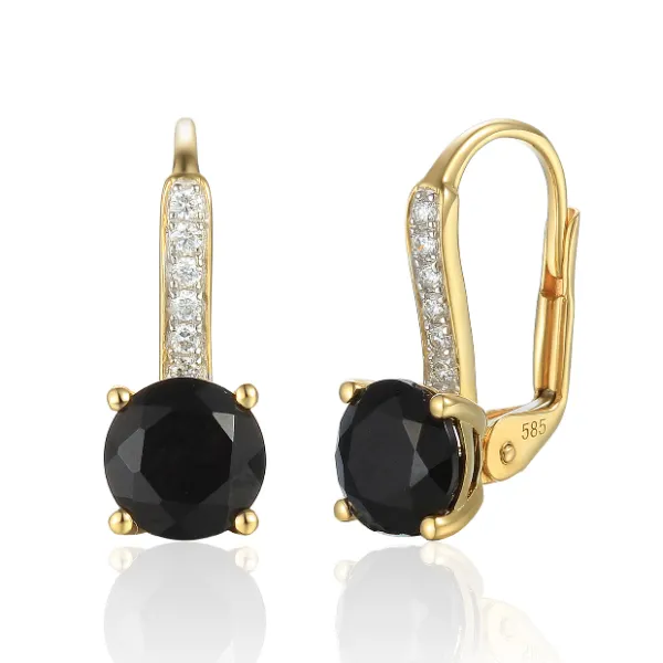 Złote 585 Kolczyki Agat Diamenty Patentka