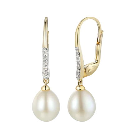 ZŁOTE 585 KOLCZYKI PERŁY z DIAMENTAMI